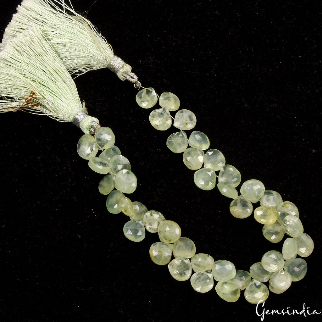 Natural Prehnite Gemstone Untreated Pear Cut Beads/Briolettes 8mm-9mm~8" Strand