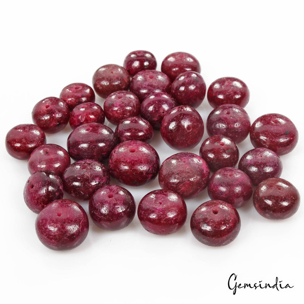 Certified 700 Ct/30 Pcs Natural Nice Red Ruby Round Cab Drilled Bead For Jewelry