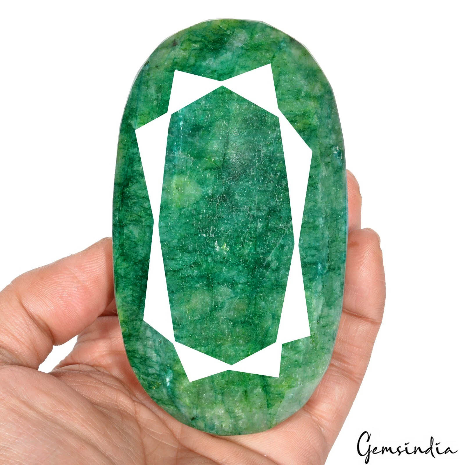 Brazilian Emerald Loose Gemstone, Color Enhanced, Green — 112 x 64 x 42 mm, 2350 Ct, Brazil