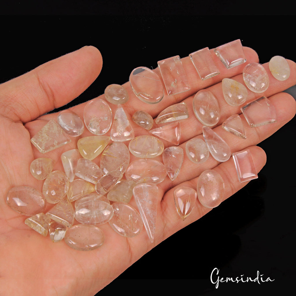 300 Ct Natural Untreated Rutile Quartz Mix Cabochon Loose Gemstone Lot 44 Pcs