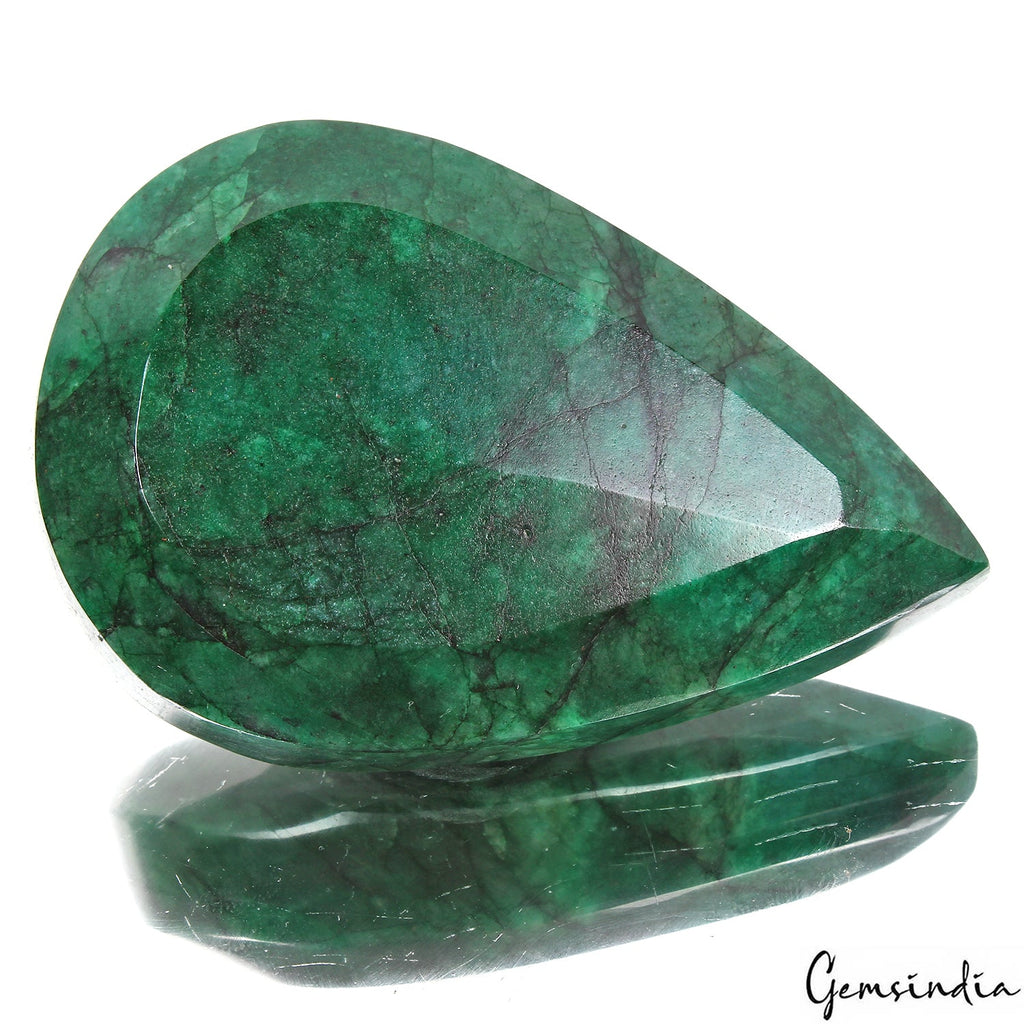 Certified 680 Ct Natural Brazilian Green Silver Shine Emerald Pear Cut Loose Gem