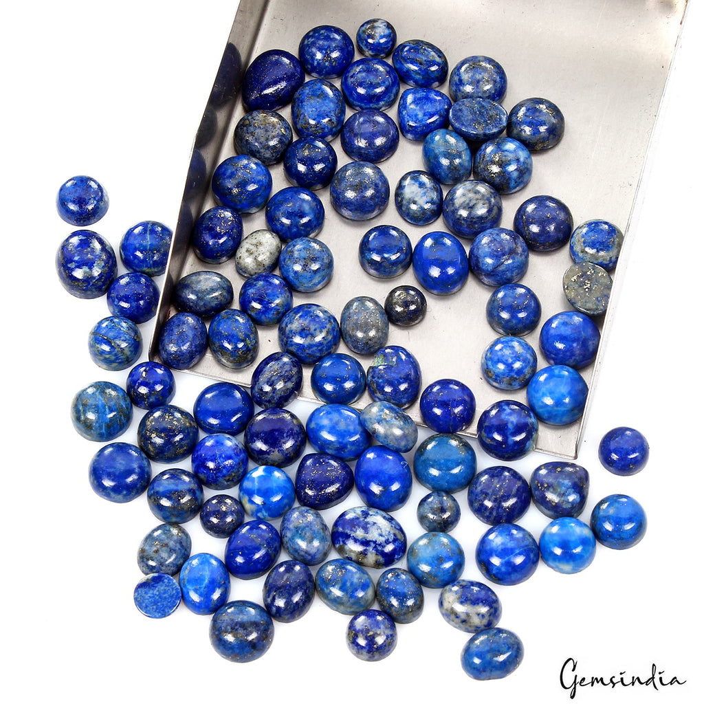 300 Ct Natural Blue Lapis Lazuli Round Cab Loose Wholesale Gemstone Lot 95 Pcs