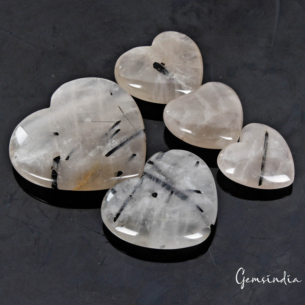 360 Cts/5 Pcs Natural Untreated Rutile Quartz Heart Shape Loose Gems For Jewelry