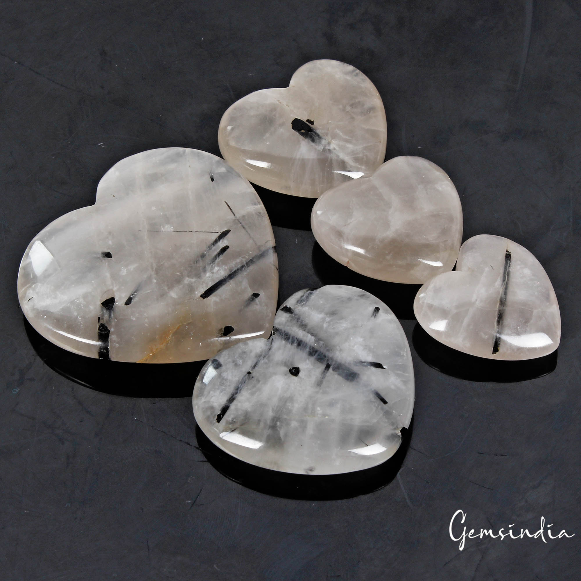 360 Cts/5 Pcs Natural Untreated Rutile Quartz Heart Shape Loose Gems For Jewelry