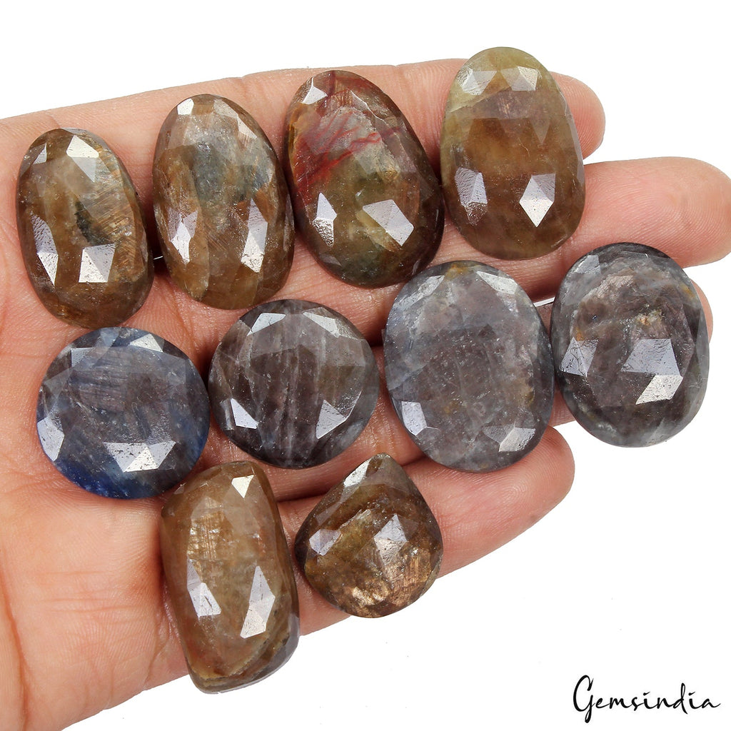 10 Pcs Natural Sapphire 21-30mm Unheated Mix Checker Cut Loose Gemstone 360 Ct