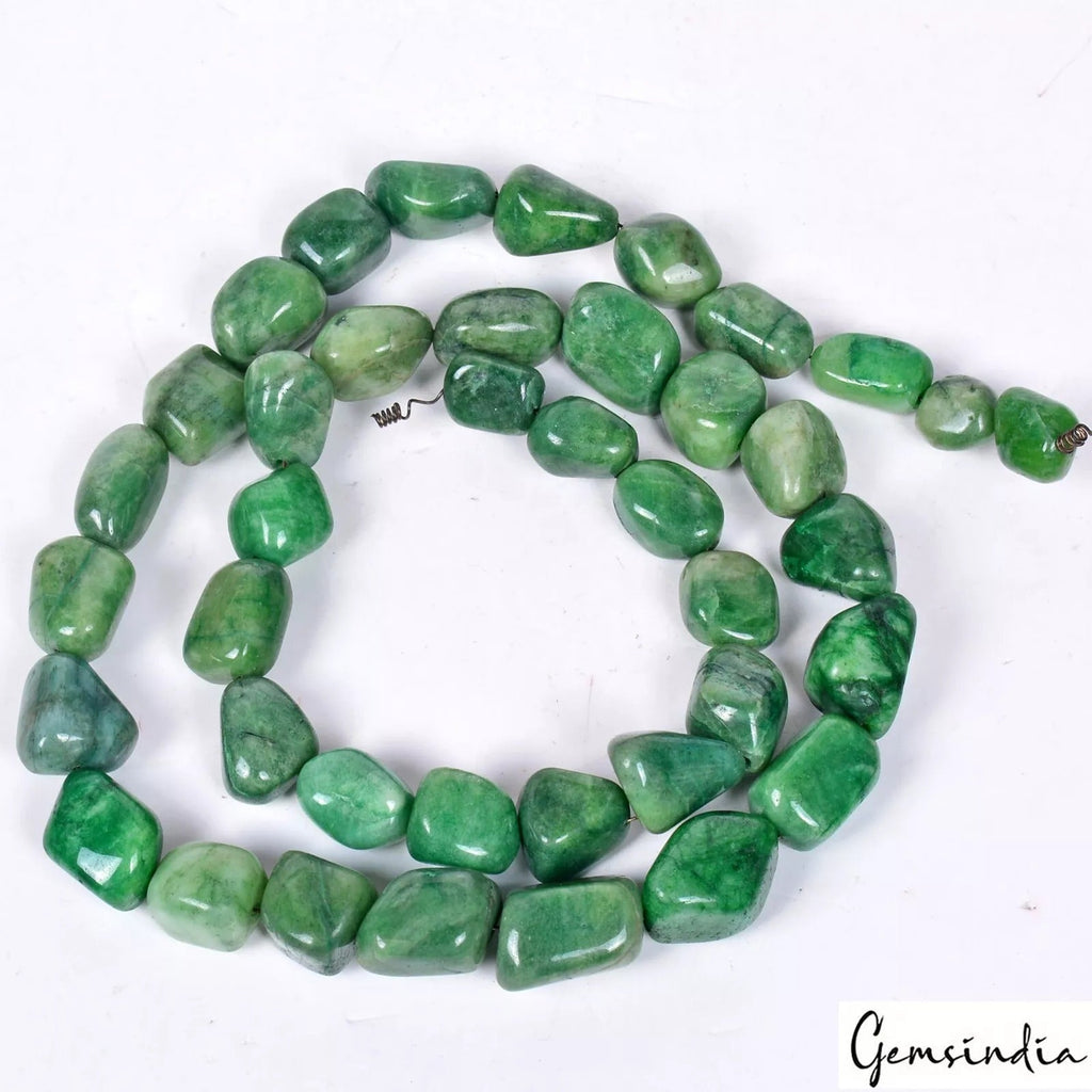 660 Cts/40 Pcs Natural Green Emerald Tumble Cab Drill Loose Beads Strand~24"Long