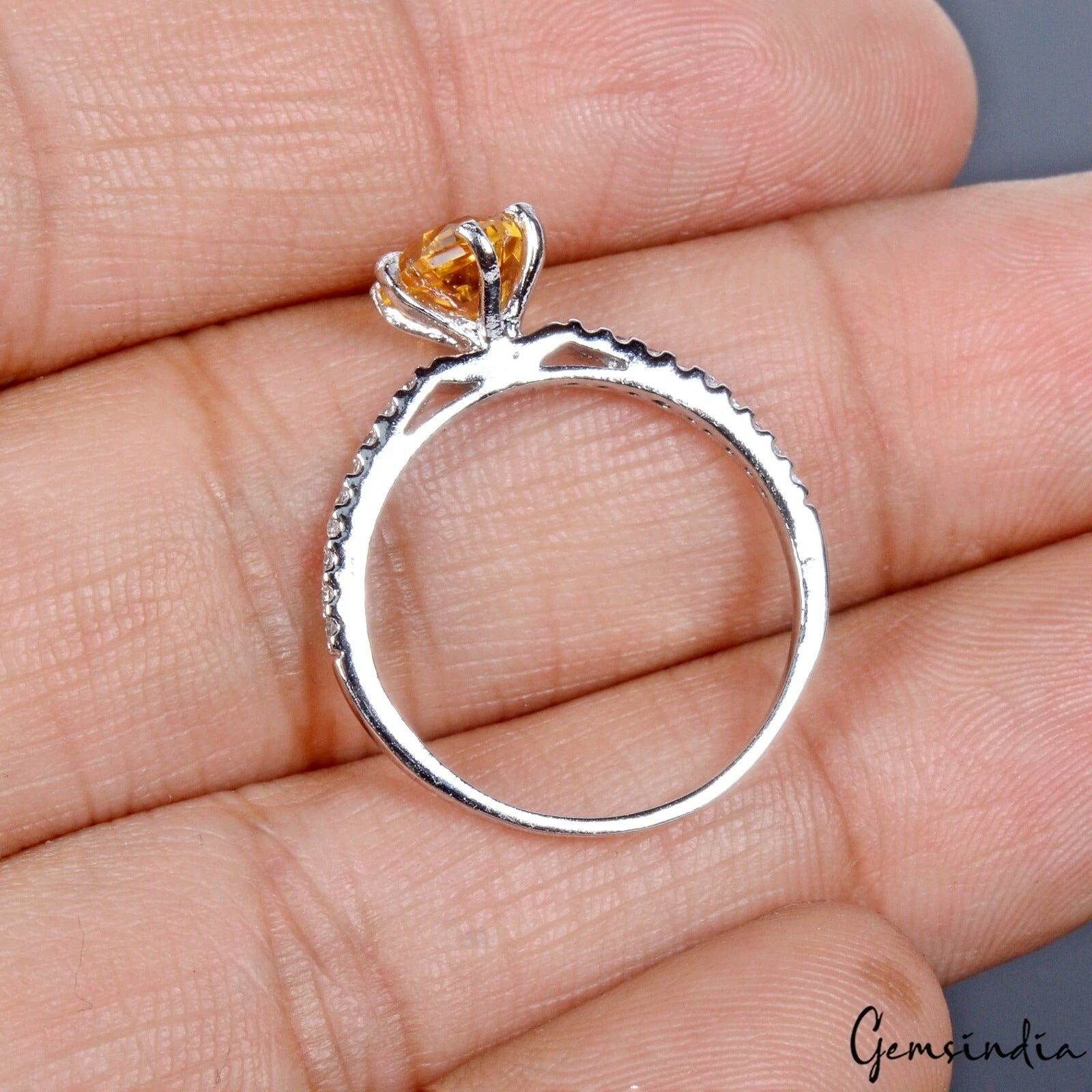 1.98 gm Natural Yellow Citrine Hexagon Cut Gem 925 Sterling Silver Ring ~7.25 US