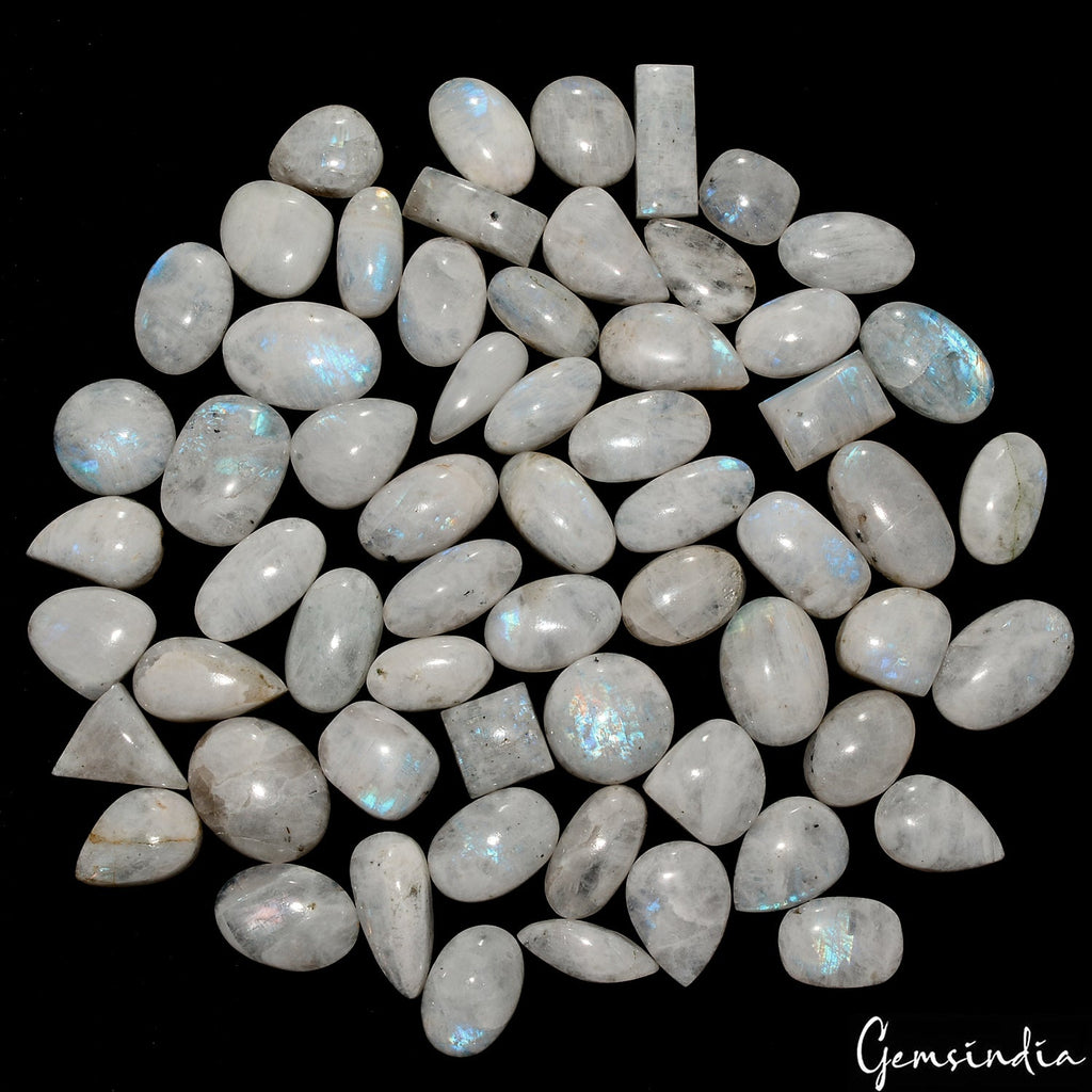 1200Ct/61 Pcs Natural Untreated Blue Shine Moonstone Mix Cab Loose Wholesale Gem