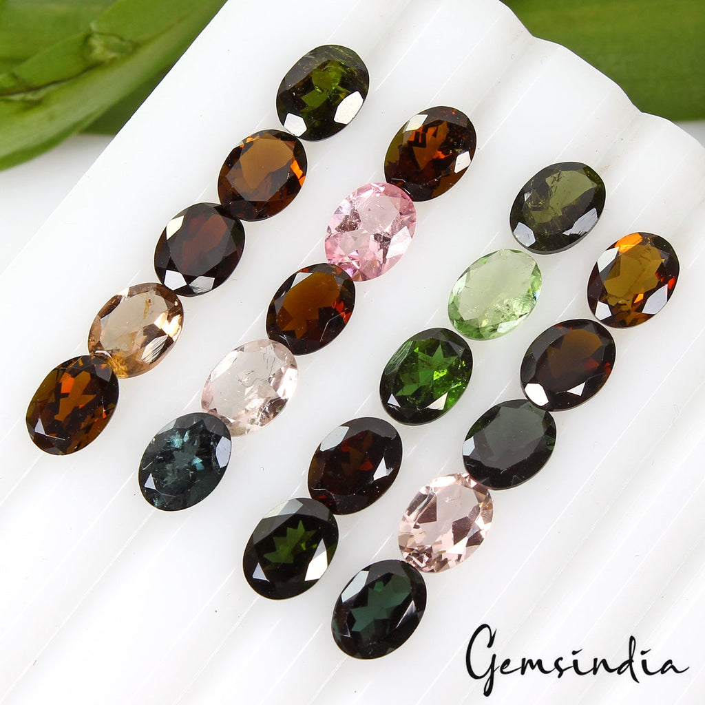 20 Pcs Natural Tourmaline 8x6mm Oval Faceted Cut Untreated Loose Gemstones Lot