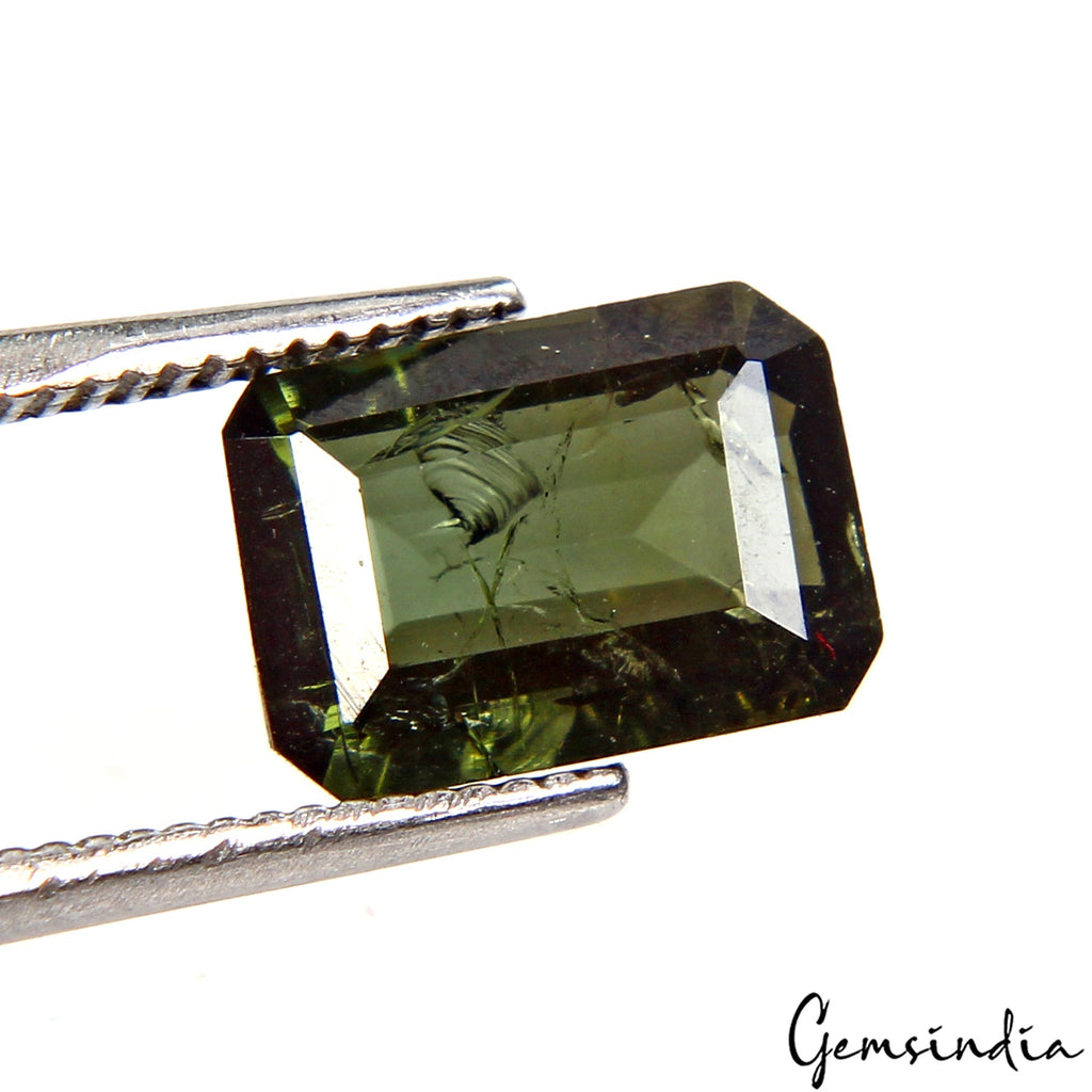 Precious CERTIFIED Tourmaline Emerald Cut 1.60 Ct Natural Green Loose Gemstone.