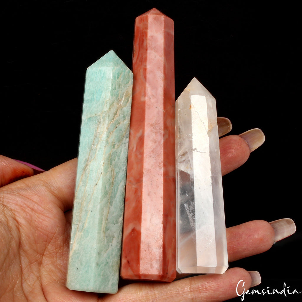 3 Pcs Natural Multi gemstones Obelisk Healing Wand Pencil Tower Specimen~ 1080Ct