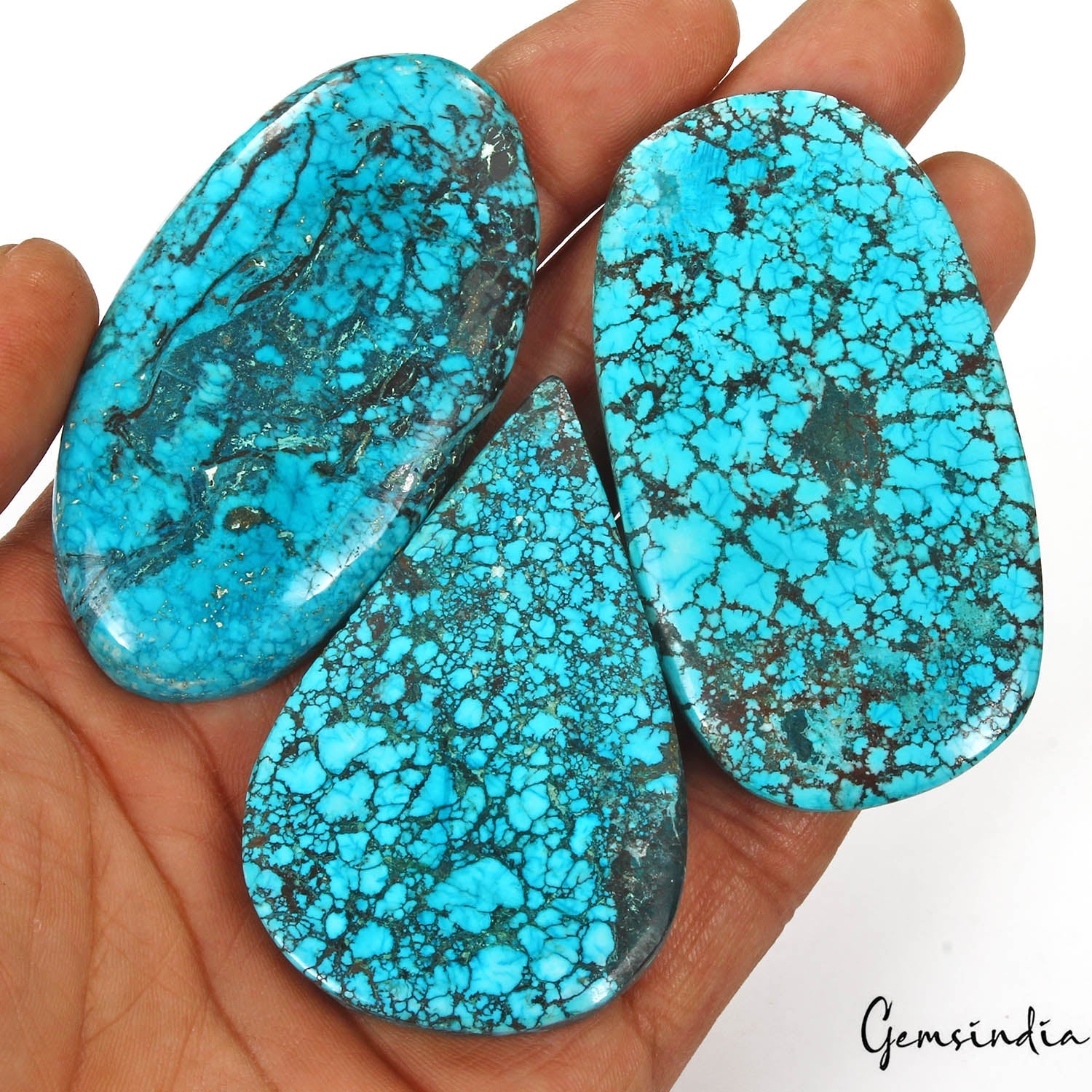 490 Ct/3 Pcs Natural USA Arizona Spiderweb Blue Turquoise Mix Cab Loose Gems Lot