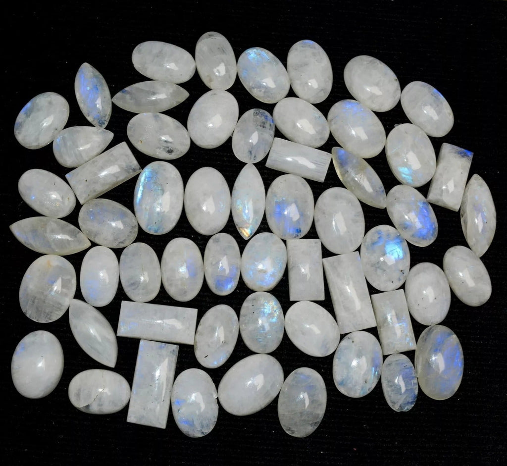 1100 Cts/51 Pcs Natural Untreated Blue Shine Moonstone Mixed Cab Loose Gems Lot