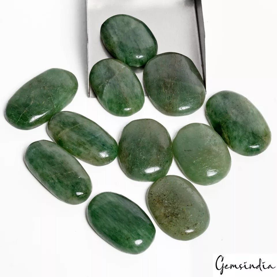 Green Aventurine Lot, Cabochon, Untreated — 11 Pieces, 40mm to 50mm, 1200 Ct, Madagascar