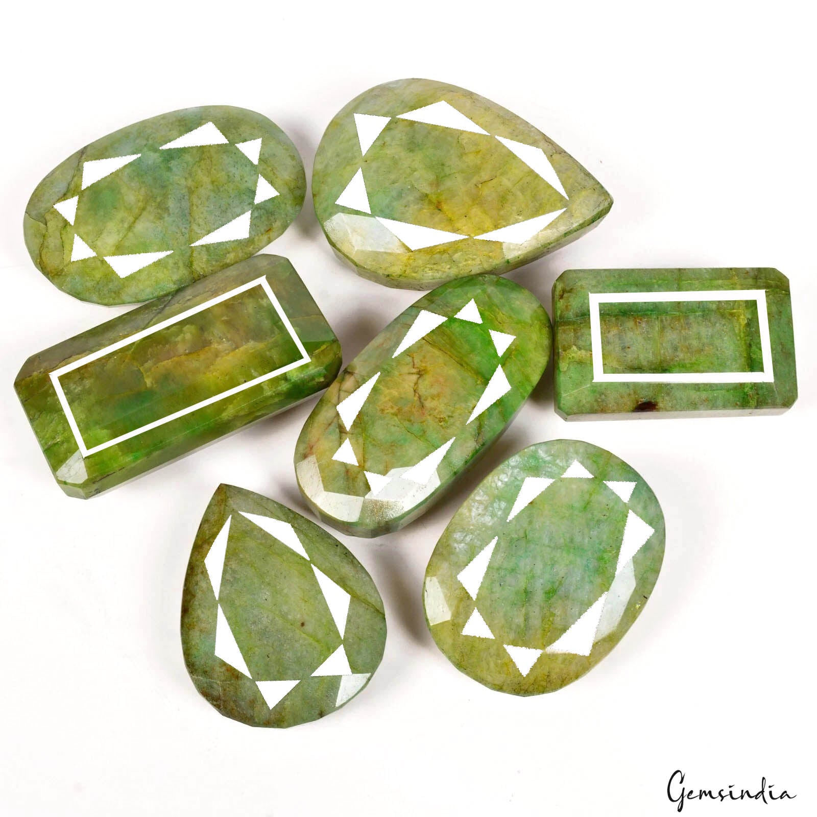 5000 Cts/7 Pcs Natural Brazilian Parrot Green Emerald Mix Cut Wholesale Gems Lot