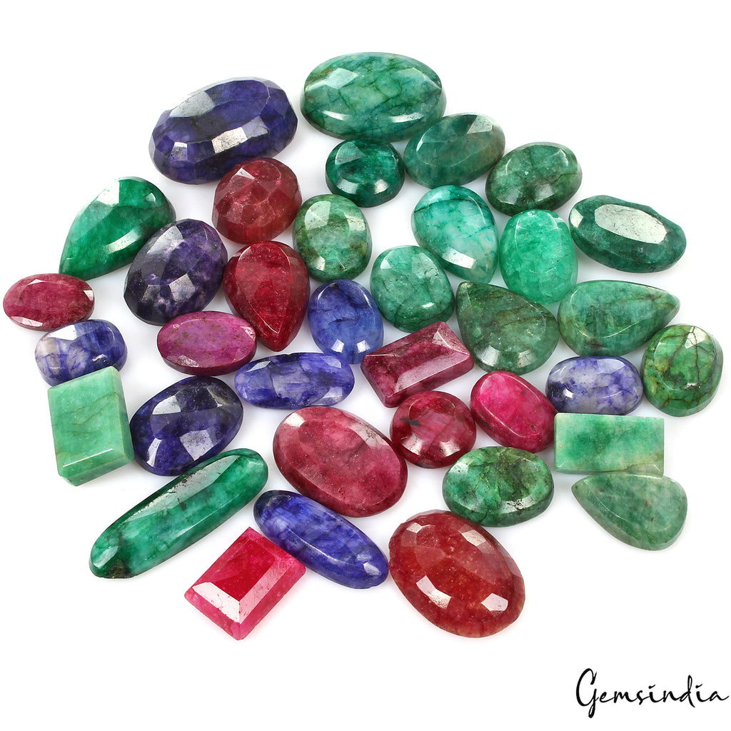 Blue Beryl Lot, Loose Gemstone, Color Enhanced, Red — 36 Pieces, 16mm to 39mm, 1000 Ct
