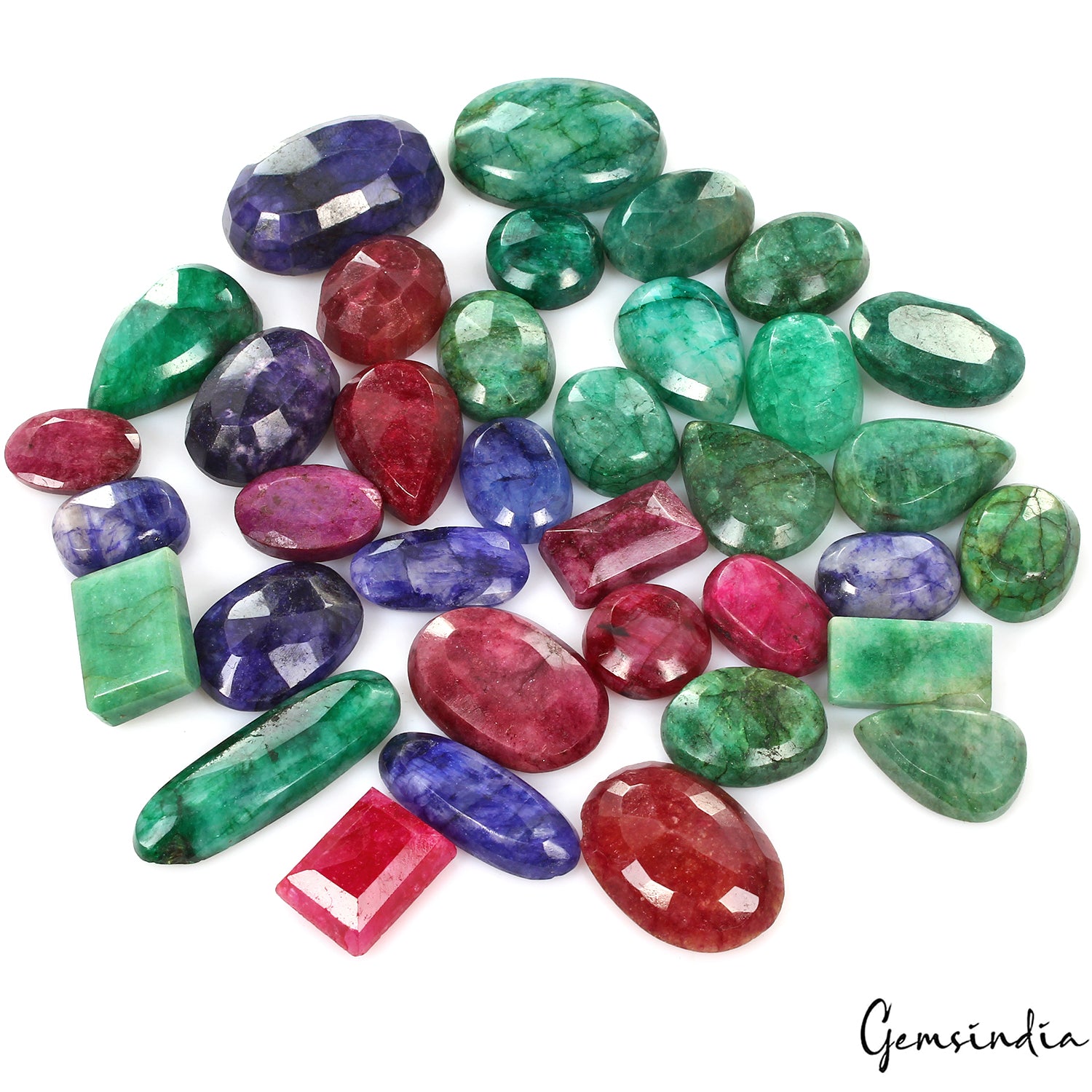 Blue Beryl Lot, Loose Gemstone, Color Enhanced, Red — 36 Pieces, 16mm to 39mm, 1000 Ct