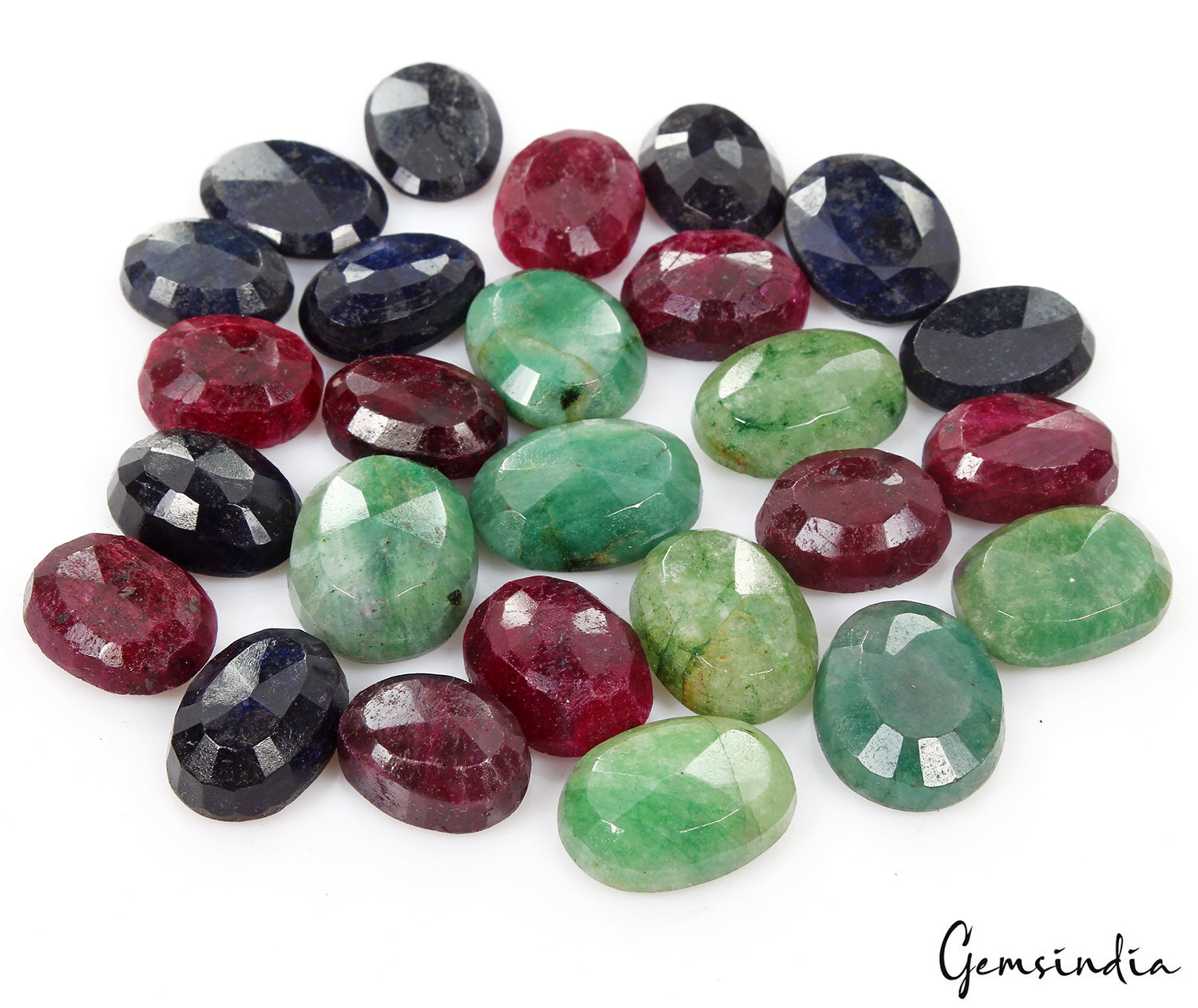 430 CT NATURAL EMERALD RUBY SAPPHIRE LOT OVAL SHAPE FACETED GEMSTONE FOR JEWELRY