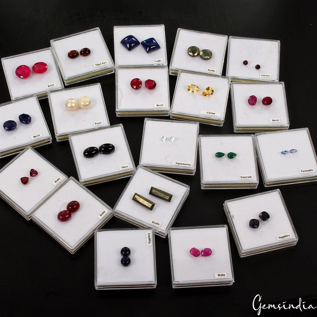 20 Pair Estate Genuine Multi Gems Loose Colorful Jewelry Stones Collection w/Box