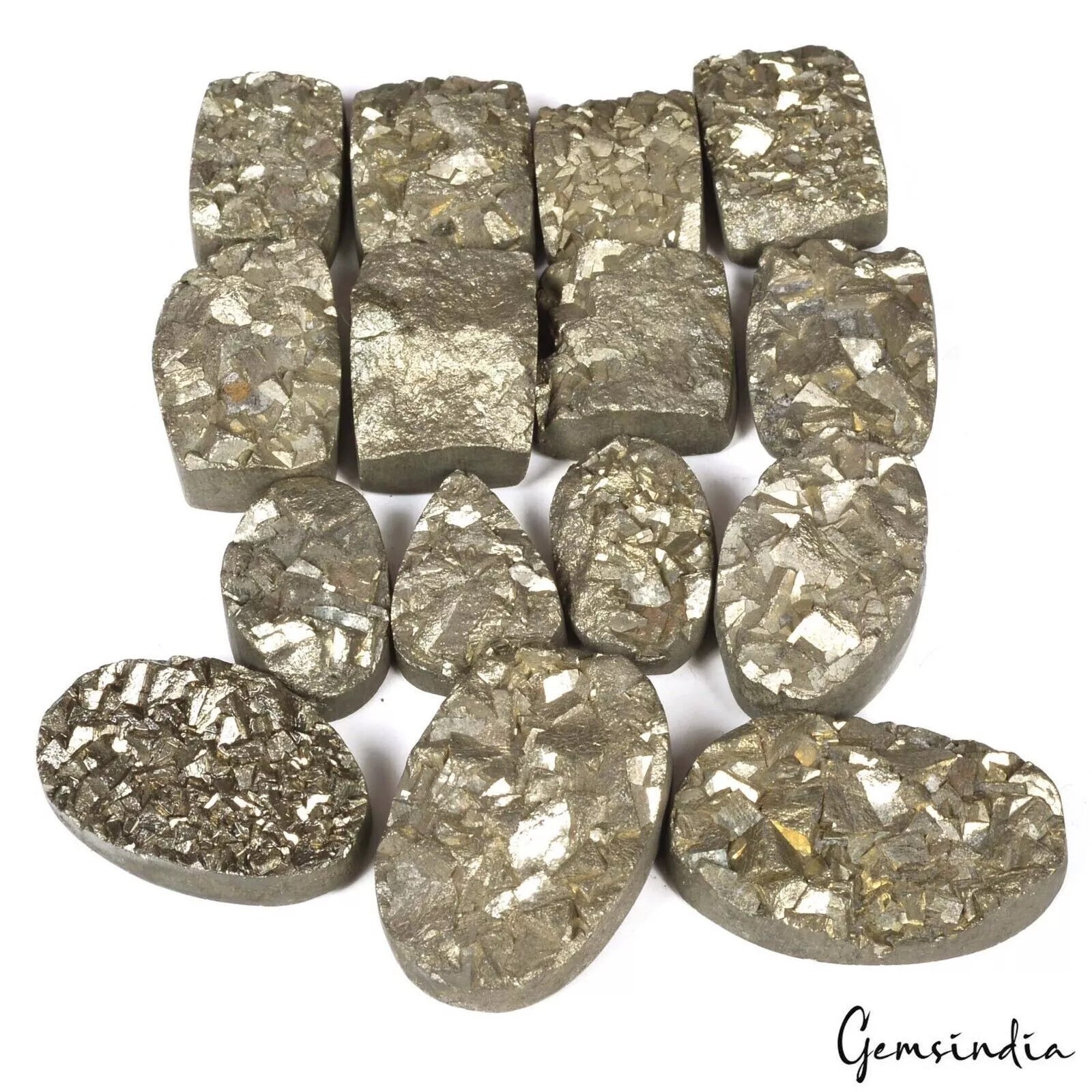 700 Ct Natural Pyrite Druzy Untreated Mix Shape 17mm-30mm Peru Gemstones ~ 15 Pc