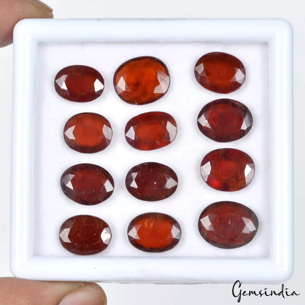 Hessonite Garnet Lot, Loose Gemstone, Oval Cut, Untreated — 12 Pieces, 10mm to 13mm, 62.00 Ct