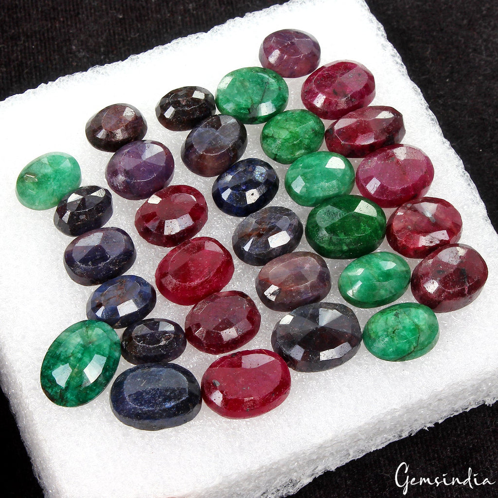 360CT NATURAL EMERALD RUBY SAPPHIRE LOT OVAL SHAPE FACETED GEMSTONE FOR JEWELRY