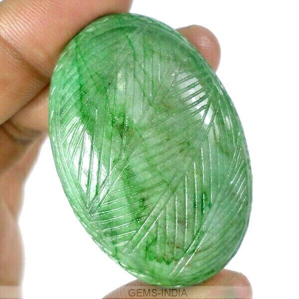 222 Ct Natural Finest Green Emerald Oval Shape Hand Carved Loose Brazil Gemstone