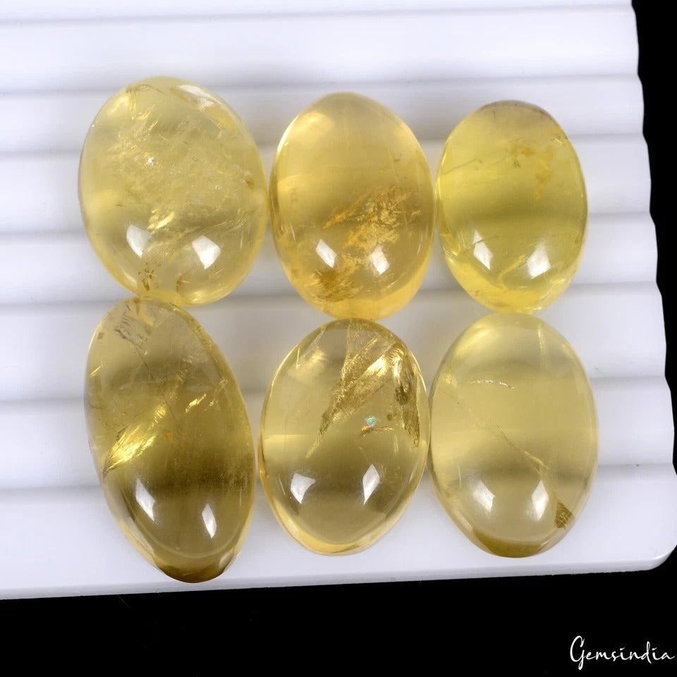 Oval Cabochon 211 Cts Natural Lemon Citrine Quartz Smooth Polished 4 Pcs Lot