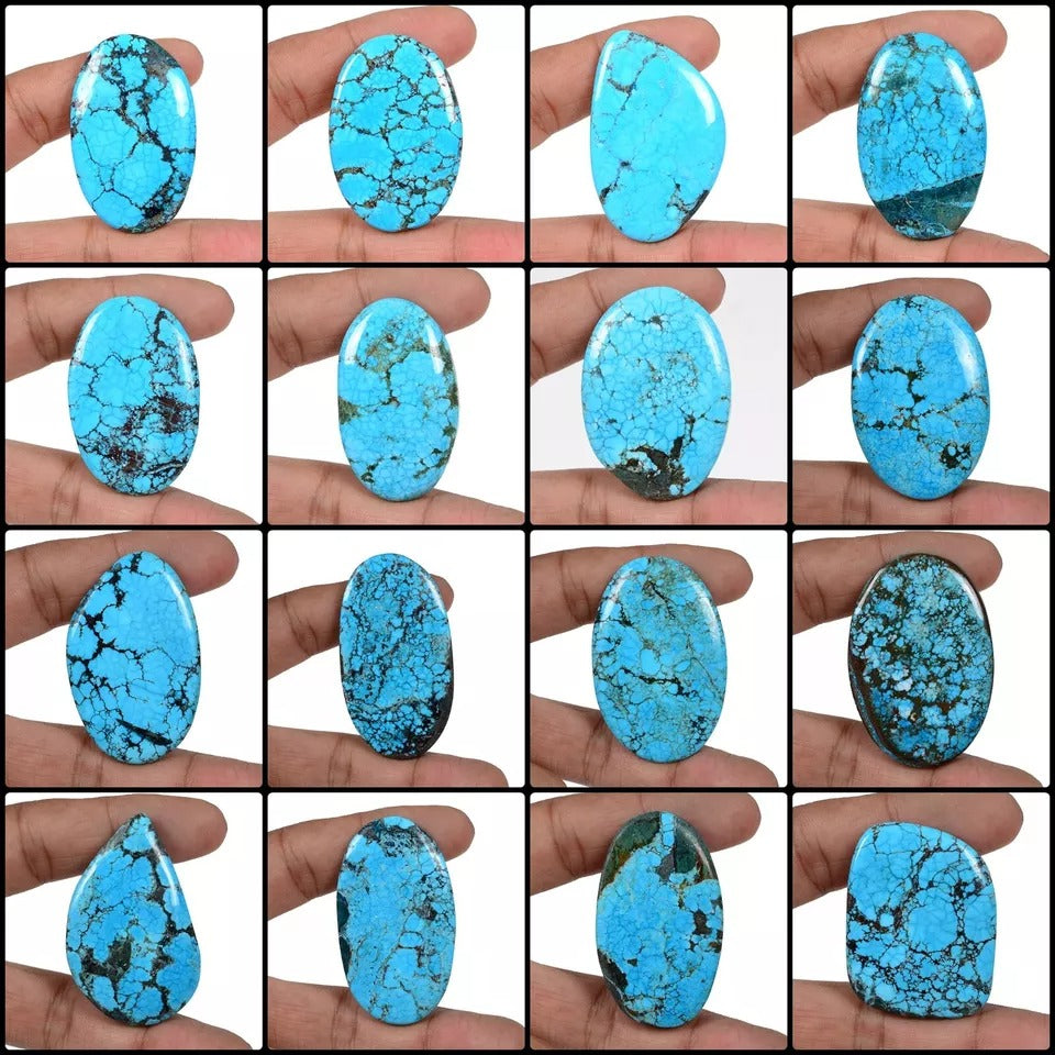 1620 Ct Natural Spiderweb Blue Turquoise Mix Cabochon Loose Gemstone Lot 16 Pcs