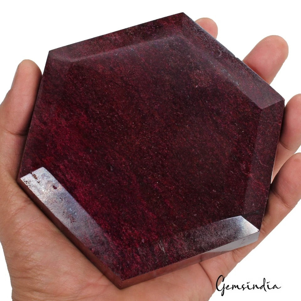 Ruby Rough, Hexagon Cut, Color Enhanced — 5.25X4.6X1.2 Inches, 0.94 Kg (4700 Ct)