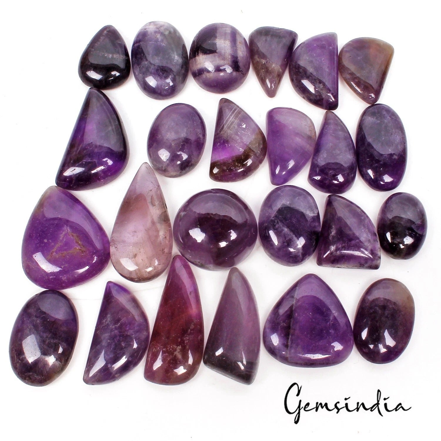 690 Cts/24 Pcs Natural Untreated Purple Amethyst Mix Cab Loose Gems For Jewelry