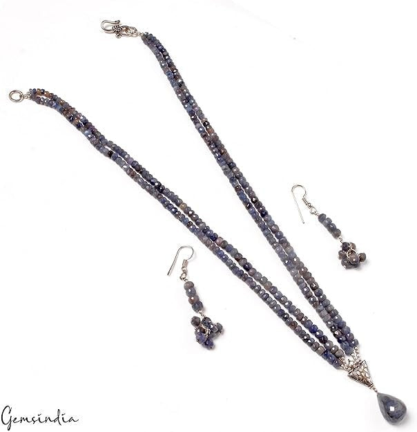 361.40 Cts Natural Untreated Blue Sapphire Gem Round Beaded Handmade Jewelry Set
