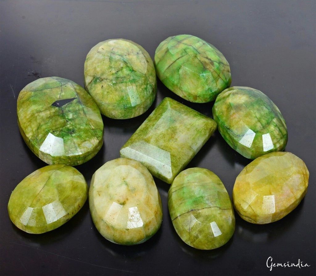 Emerald Lot, Loose Gemstone, Oval & Rectangular Faceted Cut, Color Enhanced — 9 Pieces, 46mm to 60mm, 2650 Ct, Brazil