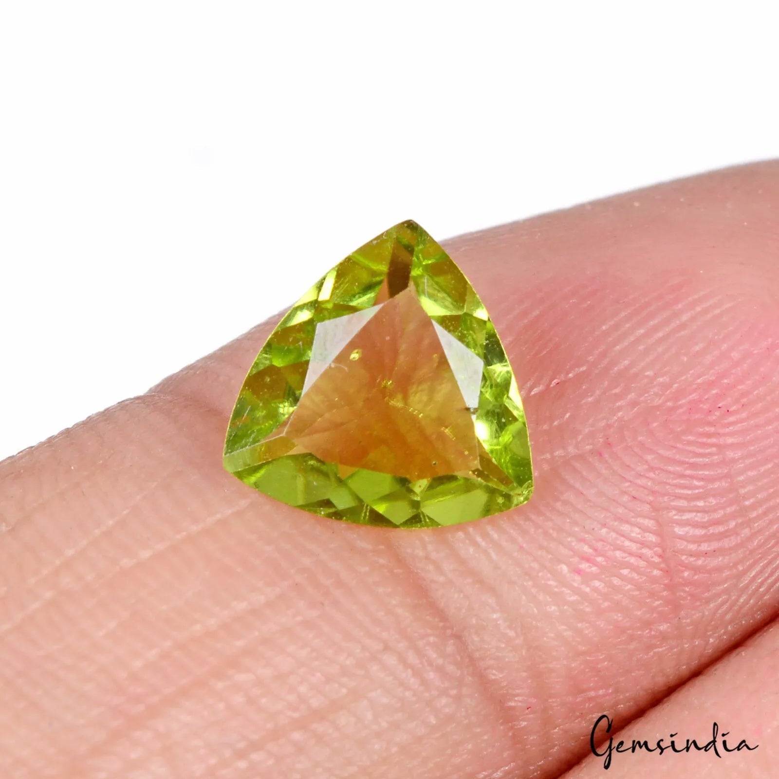 Certified 1.70 Ct Natural Green Peridot Untreated/Unheated Trillion Cut Gemstone