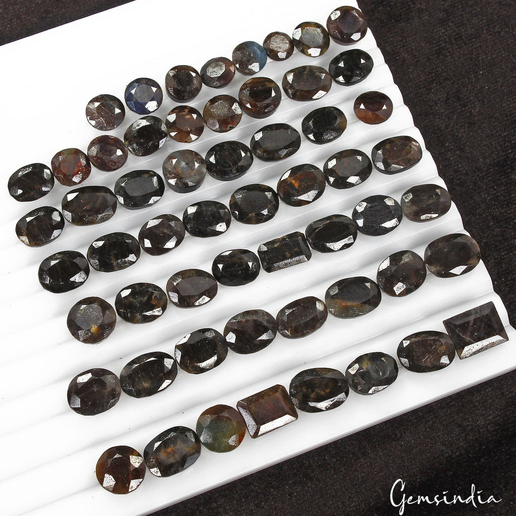 420 Ct/57 Pcs Natural Untreated Black Sapphire Mix Cut Loose Gem Lot For Jewelr
