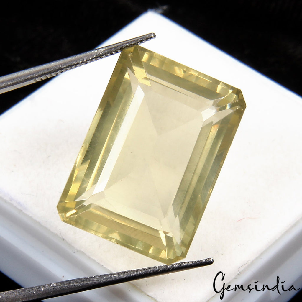 28 Cts Natural Untreated Brazilian Lemon Citrine Octagon Cut Loose Gem For Ring
