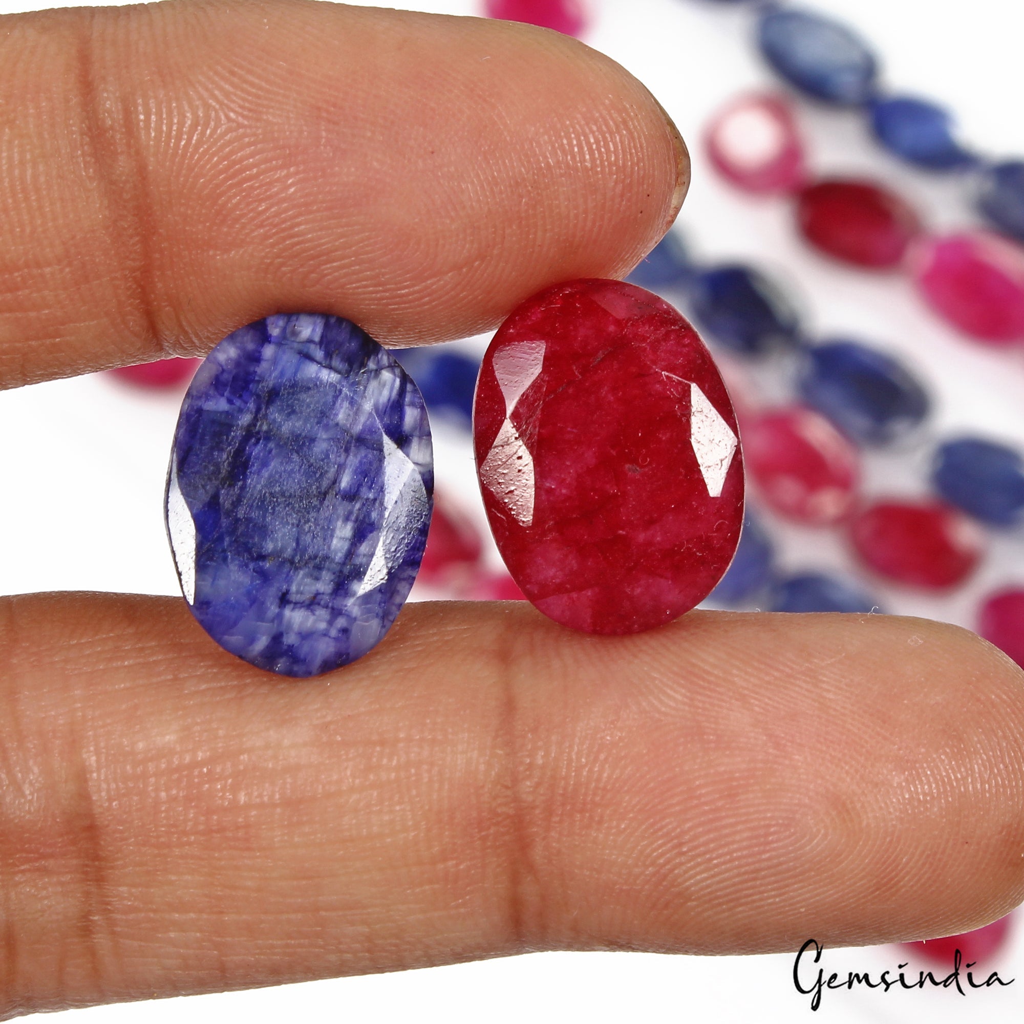470 Ct/46 Pcs Natural Red Blue Beryl Oval Faceted Cut Loose Gems Lot For Jewelry