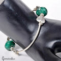 6.5 Inch Natural Green Emerald Bead Silver Stretchable Designer Women Bracelet