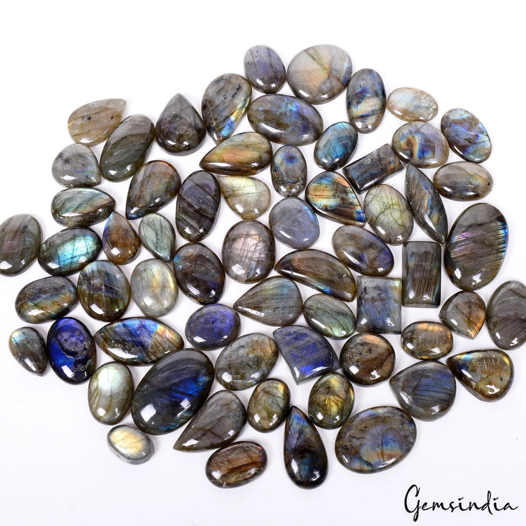 Labradorite Lot, Cabochon, Multi Color — 62 Pieces, 36mm, 1600 Ct