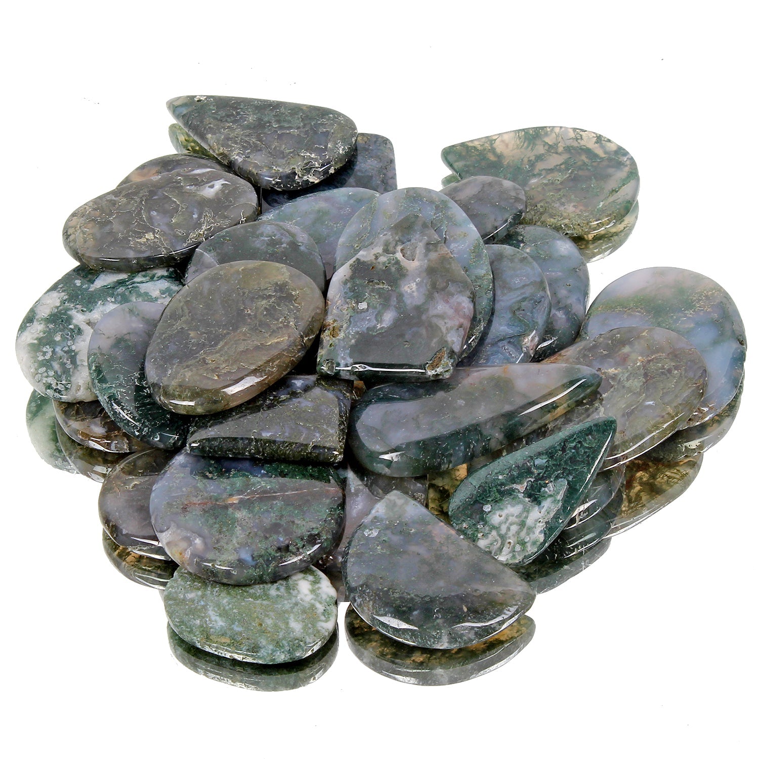 2550 Ct / 28 Pcs Natural Untreated White Green Moss Agate Mix Cab Wholesale Gems