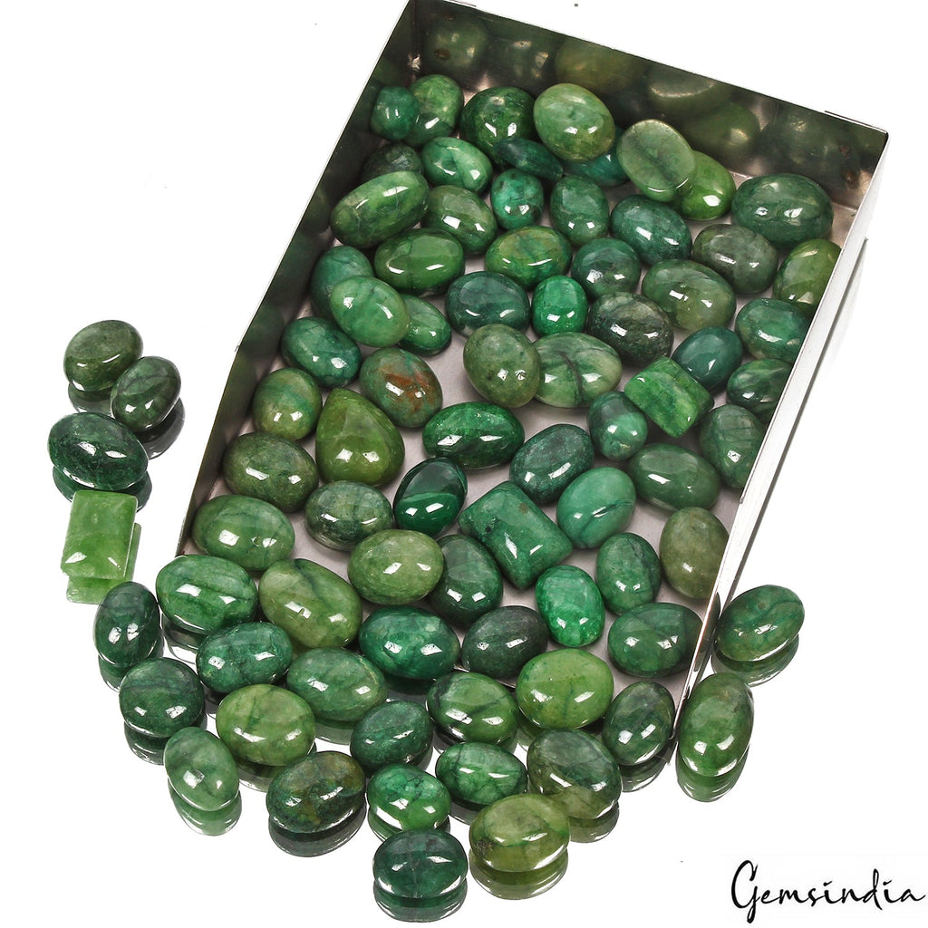880 Cts/81 Pcs Natural Brazilian Dark Green Emerald Mix Cab Loose Wholesale Gems