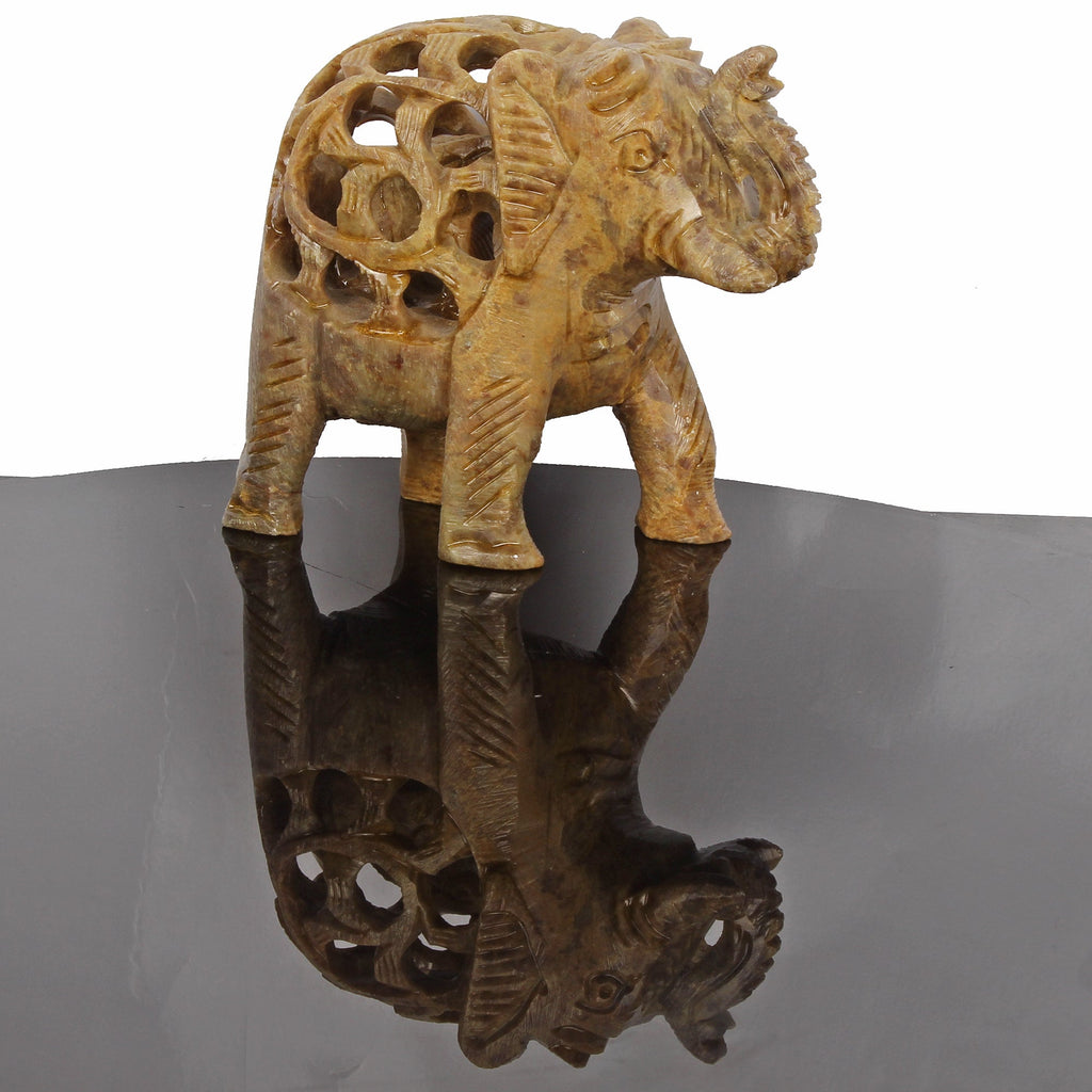 Hand Carved Elephant with Baby Inside Double Elephant Soapstone Figure ~ 1140 Ct