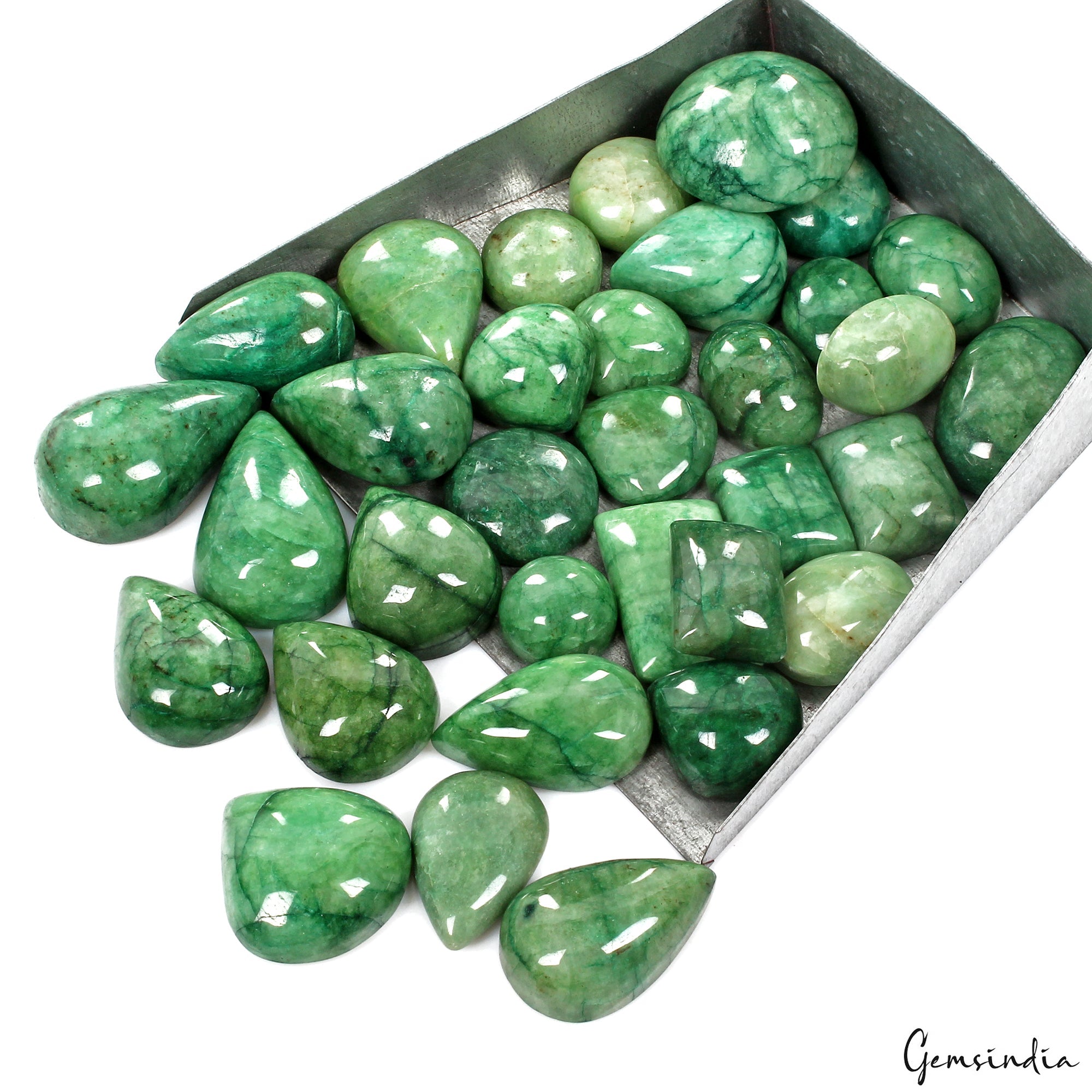 3430 Ct/33 Pcs Natural Green Emerald Mix Cabochon Shape Loose Pendant Size Gems