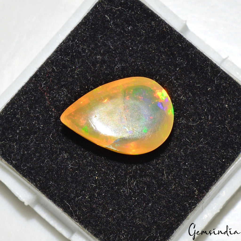 Certified 2.90 Cts Natural Welo Multi Fire Ethiopian Opal Pear Cab Gem For Ring