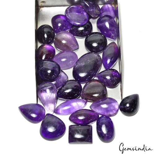 Amethyst Lot, Cabochon, Untreated, Purple — 28 Pieces, 19mm to 31mm, 650 Ct, Madagascar