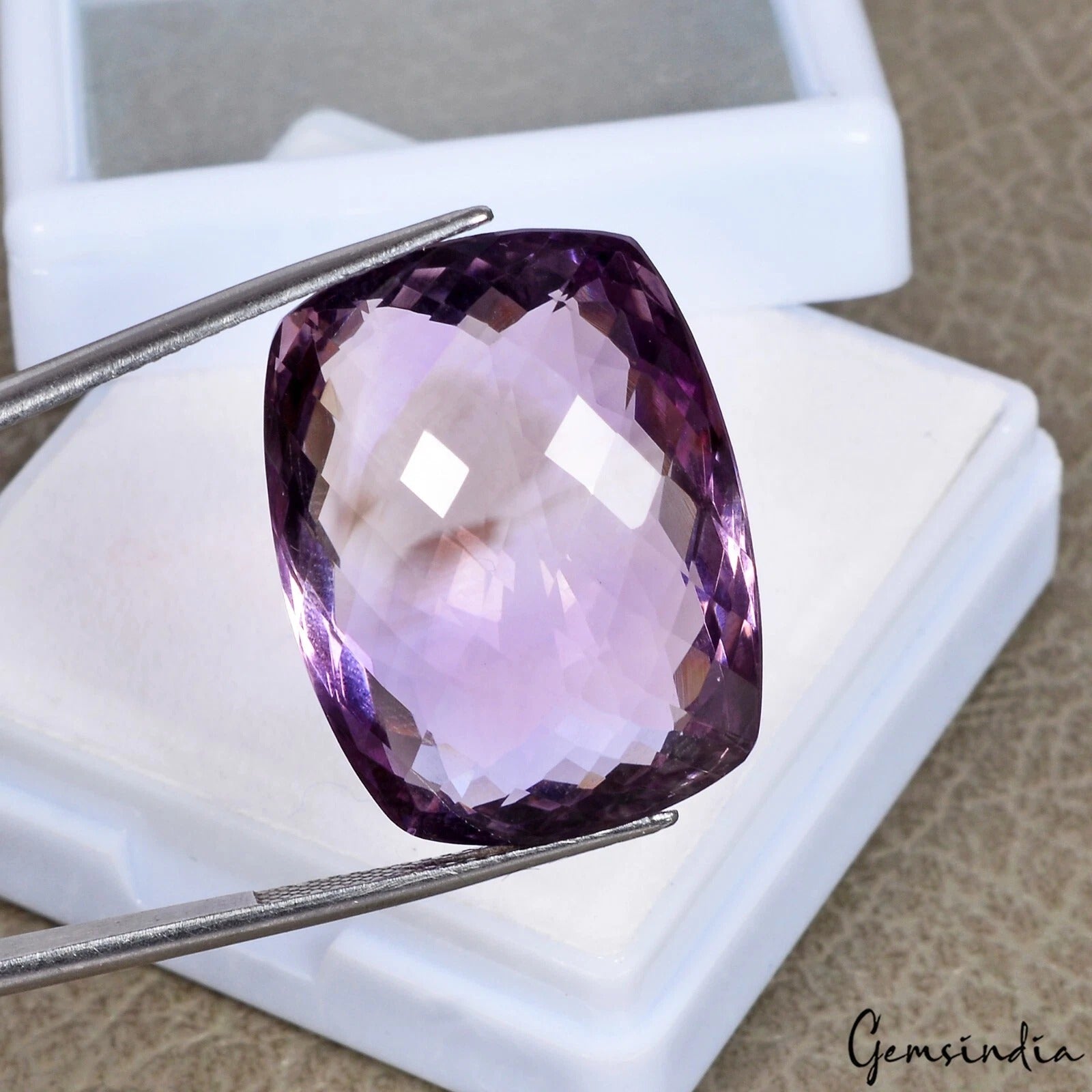 Amethyst Loose Gemstone, Cushion Checker Cut, Untreated — 25 x 19 x 12mm, 43.20 Ct, Brazil