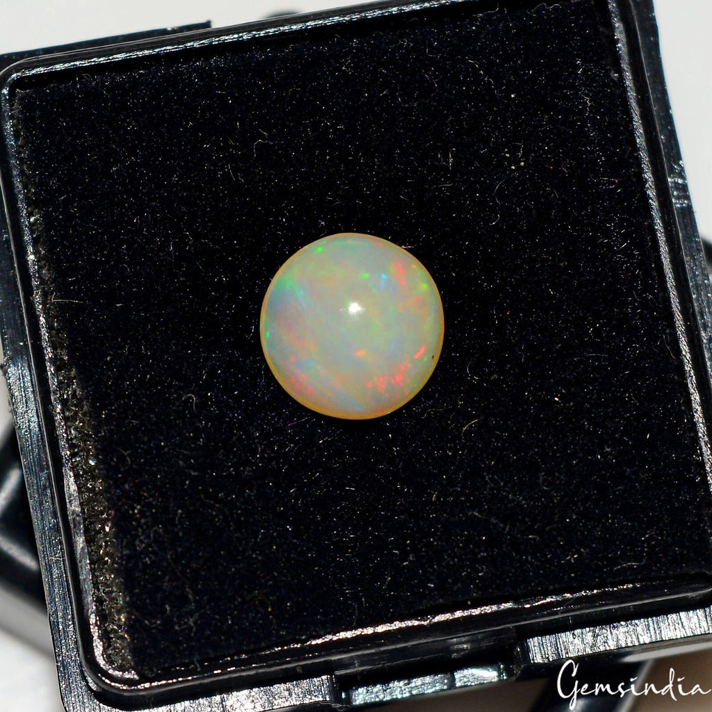 1.20 Ct Natural Ethiopian Opal Multi Welo Fire Round Cab Loose Rare Gem For Ring