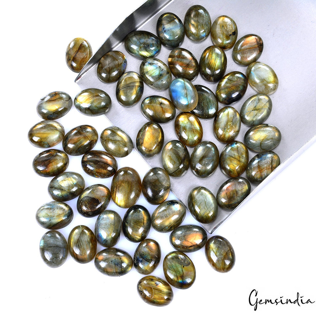 400 Cts/50 Pcs Natural Peach Flashy Labradorite Oval Calibrated 15x12mm Gems Lot