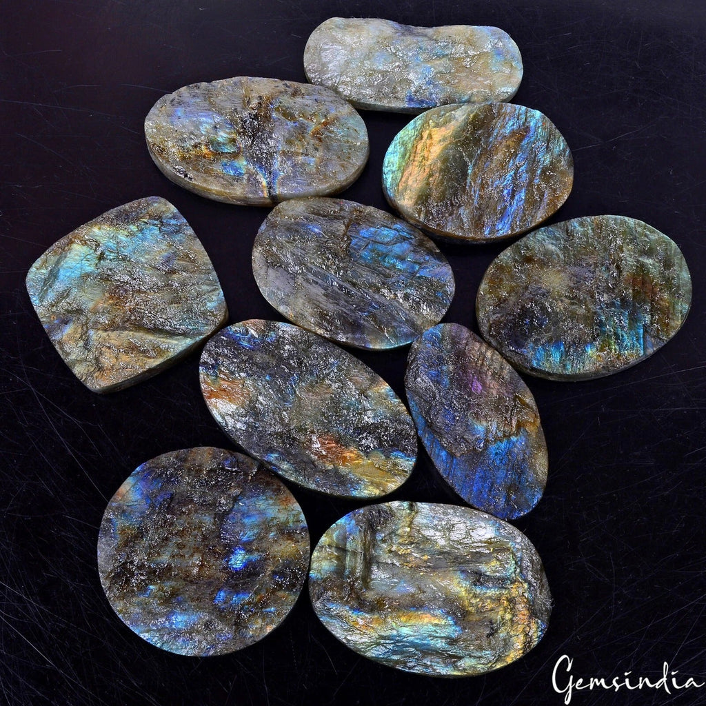 Natural Multi Shine Raw Rough Labradorite 1150 Cts Mix Cut Flat Back Gems Lot