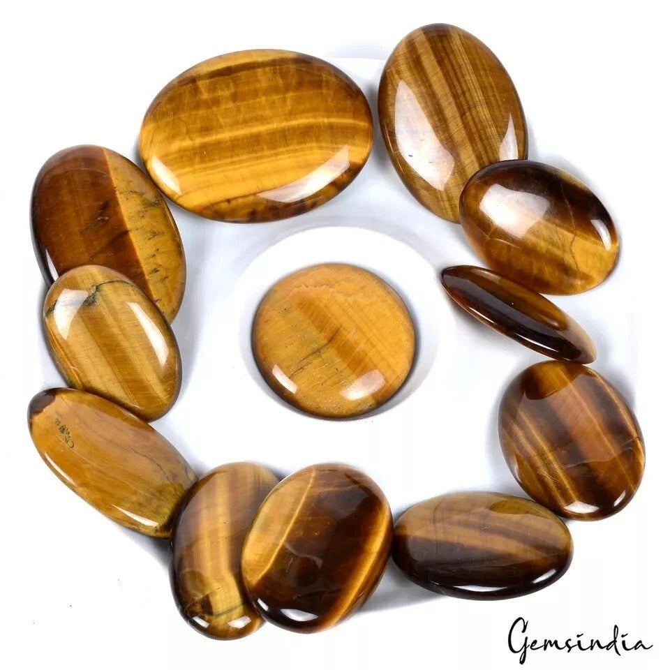 680 Ct Natural Banded Tiger Eye Oval Cabochon Loose Jewelry Gemstones Lot 12 Pcs